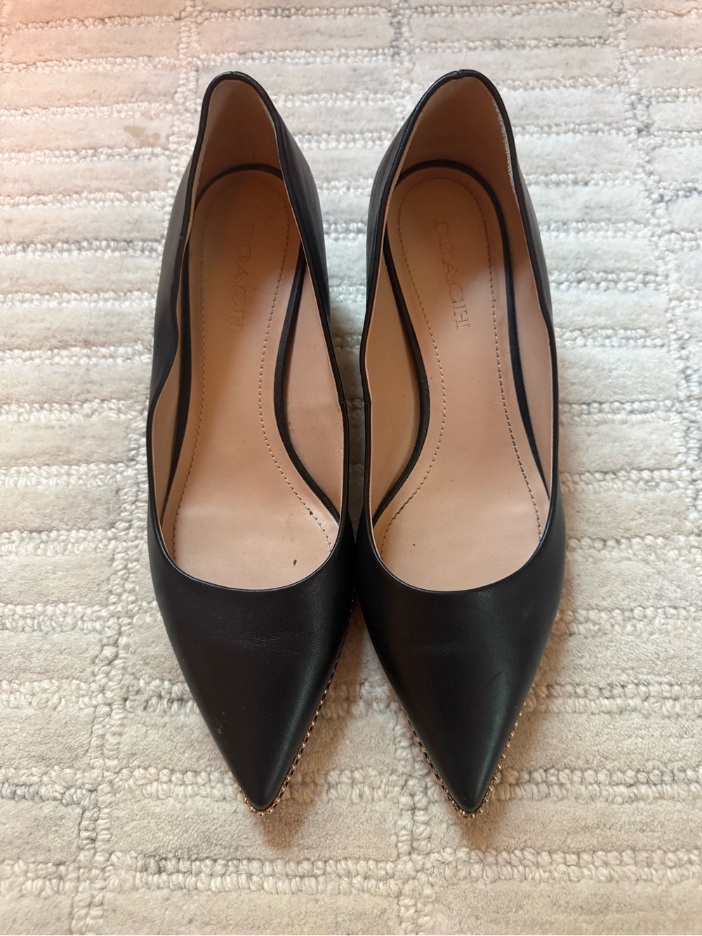 Coach Pointed Toe Low Heel Leather Pumps Black
